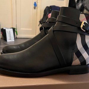 BURBERRY 20mm New Pryle leather & check boots